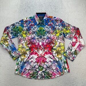Barabas Mens Long Sleeve  Button Shirt Size Medium Floral Roman Garden Cotton